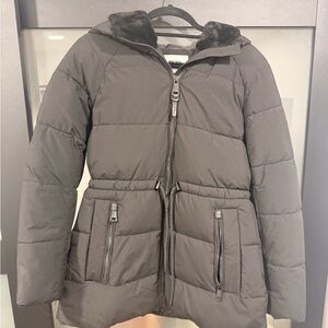 Black Puffer Jacket with Faux Fur hood